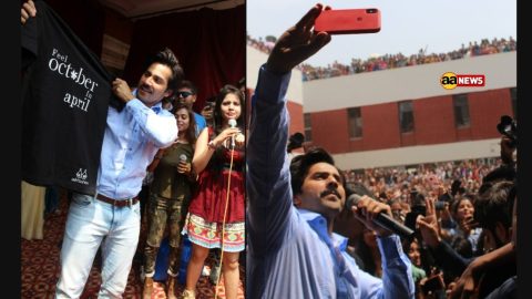 ‘अक्टूबर’ के प्रमोशन के लिए लक्ष्मीबाई कॉलेज पहुंचे वरुण धवन